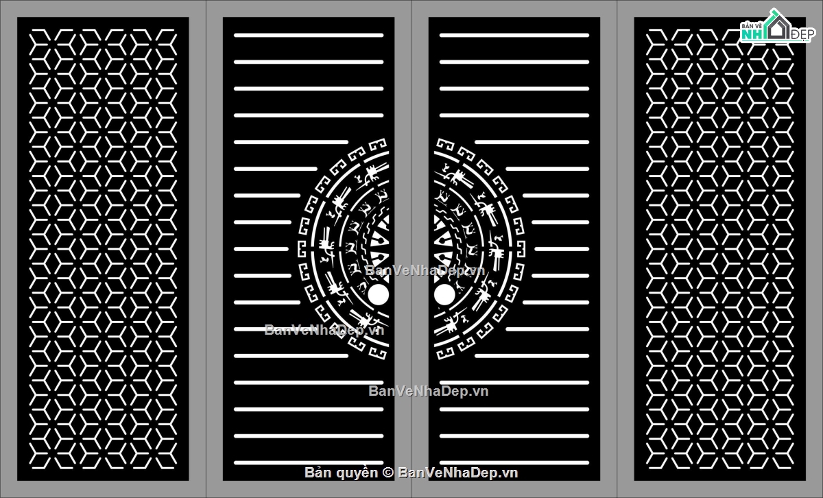 Cổng 4 cánh,Cổng trống đồng cnc dxf,cnc 4 cánh